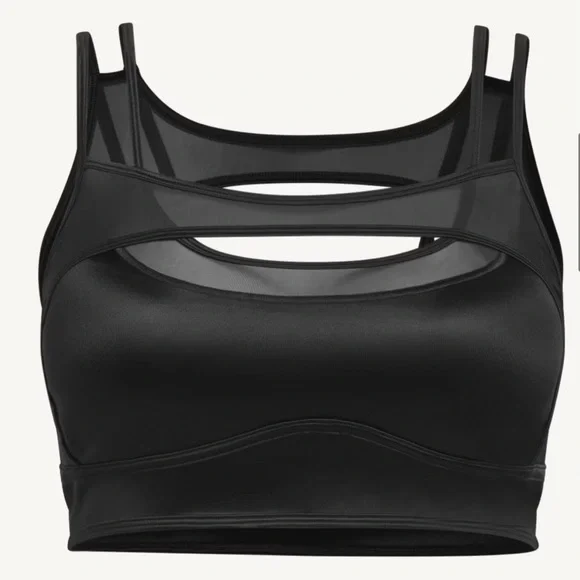 IVY PARK x ADIDAS layered satiny NWT black shiny bra/crop top 2X